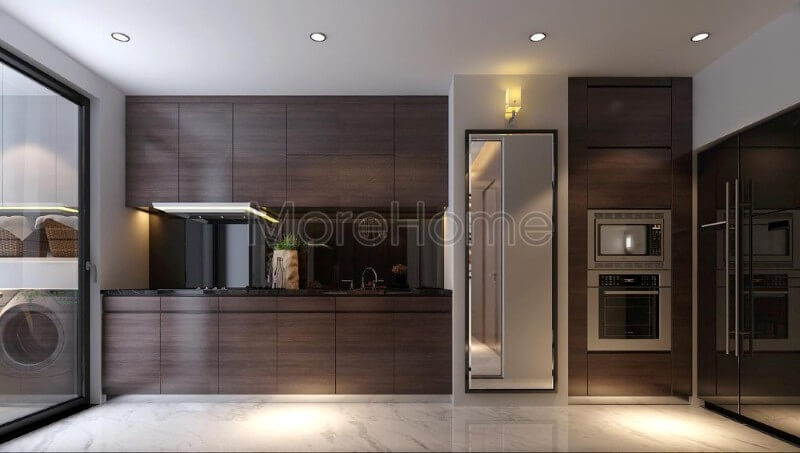 Hệ thống tủ bếp thiết kế đơn giản hóa, tối giản hóa mọi chi tiết trang trí mang lại sự linh hoạt mà vẫn mang tính tiện nghi cho người nội trợ Tủ bếp đẹp