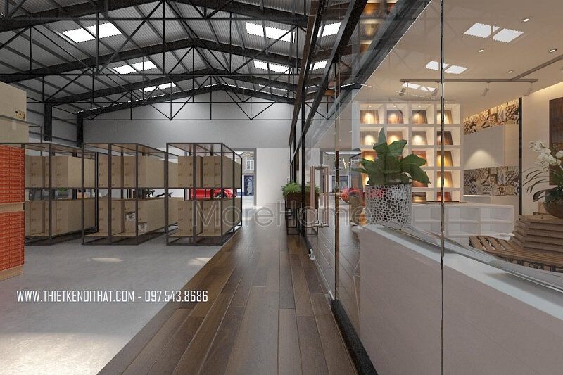 Thiết kế khu vực kho bãi để hàng của nội thất showroom Janhome đep