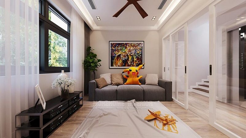 Mẫu sofa vải đẹp, hiện đại cho khu vực phòng khách hàng lang tầng nhà biệt thự