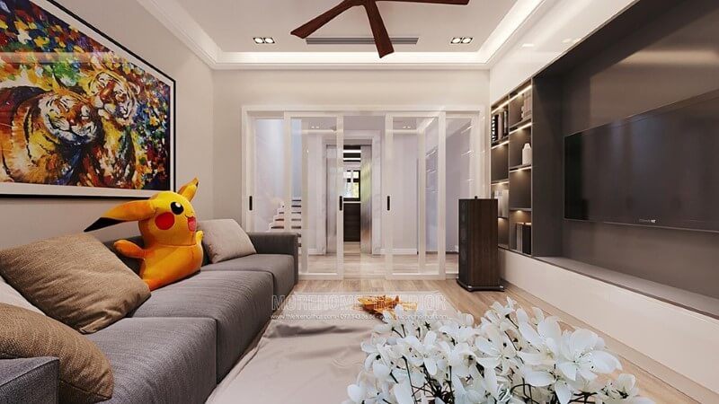 Mẫu sofa bọc vải màu ghi hiện đại cho phòng khách biệt thự, chung cư, nhà phố