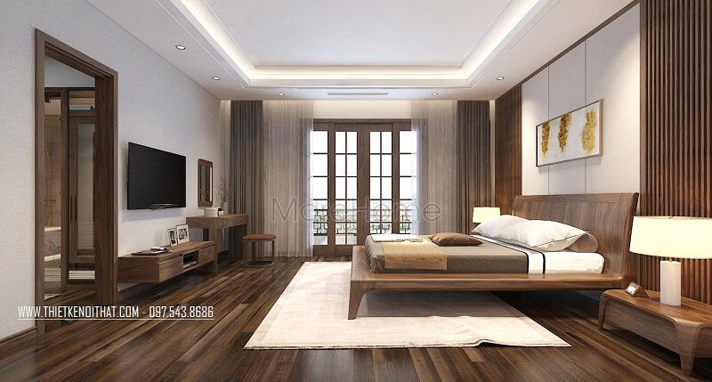 Mẫu giường gỗ hiện đại với thiết kế đẹp mắt sẽ tạo nên vẻ đẹp sang trọng cho căn phòng ngủ của gia chủ.
